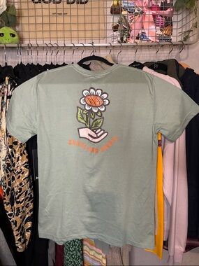 Sage Green Tee with Small Daisy Embroidery